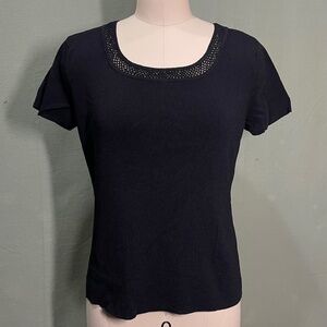 Black Apostrophe Short Sleeve Knit Top - Medium (10-12)